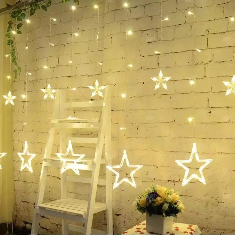 Christmas Lights AC 220V EU Plug Romantic Fairy Star LED Curtain String Lighting For Holiday Wedding Garland Party Decoration