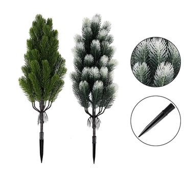 2pcs Artificial Pine Needle Christmas Trees -  Indoor/Outdoor Greenery with Sturdy Black Pointed Base,  Mini Holiday Decor