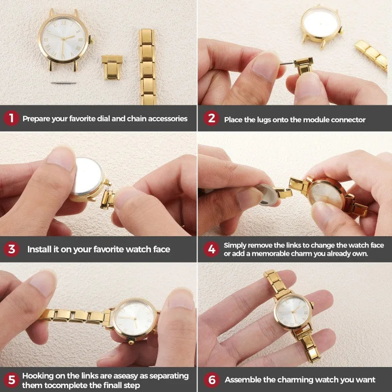 Fashion Watch Women's DIY 9MM Width Italian Elastic Charm Stainless Watch Header Linker Bracelet Jewelry Birthday Gift