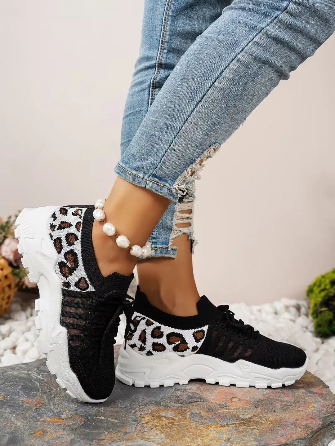 Women’s Leopard Print Slip-On Sneakers – Lightweight Canvas