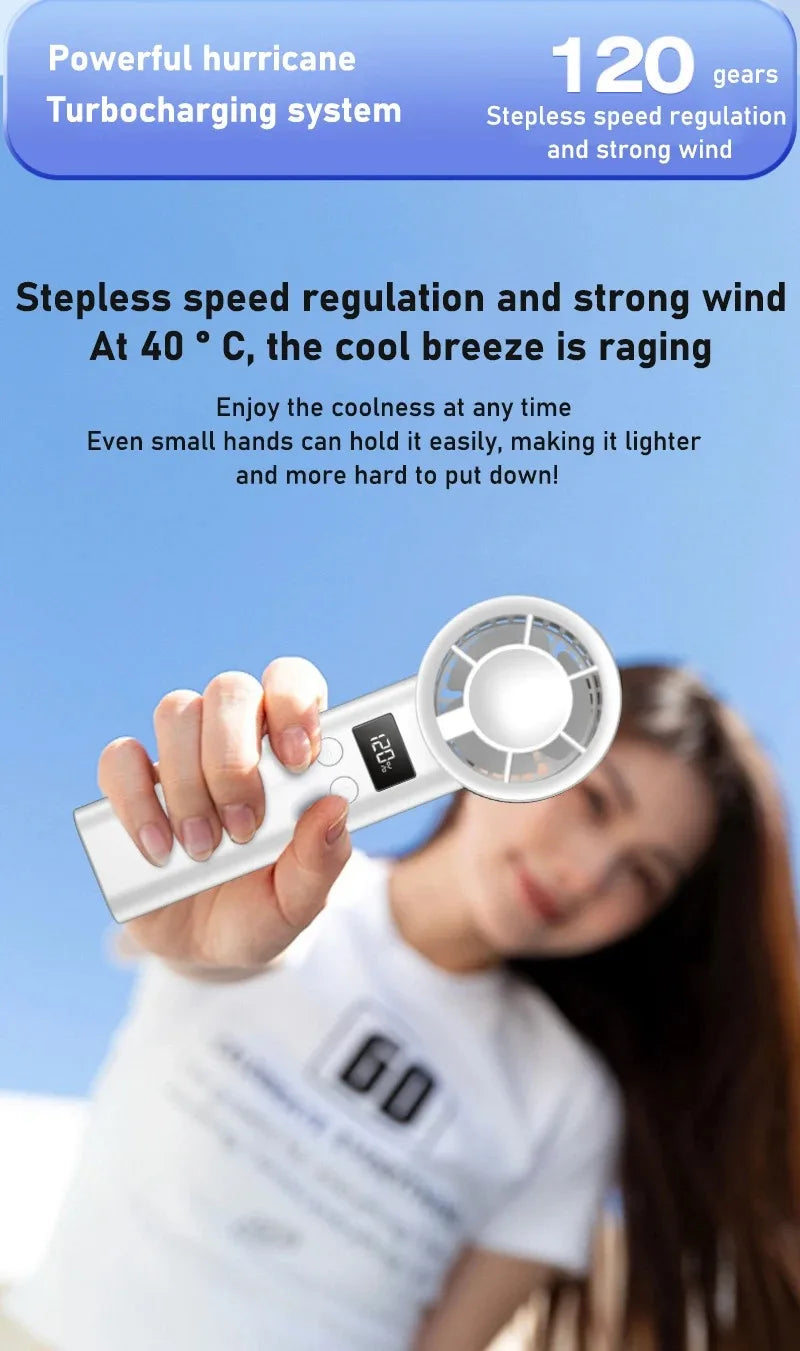120 Wind Speeds Bladeless Portable Hand Fan USB Rechargeable Mini Handheld High-Speed Personal Fan for Eyelash Makeup