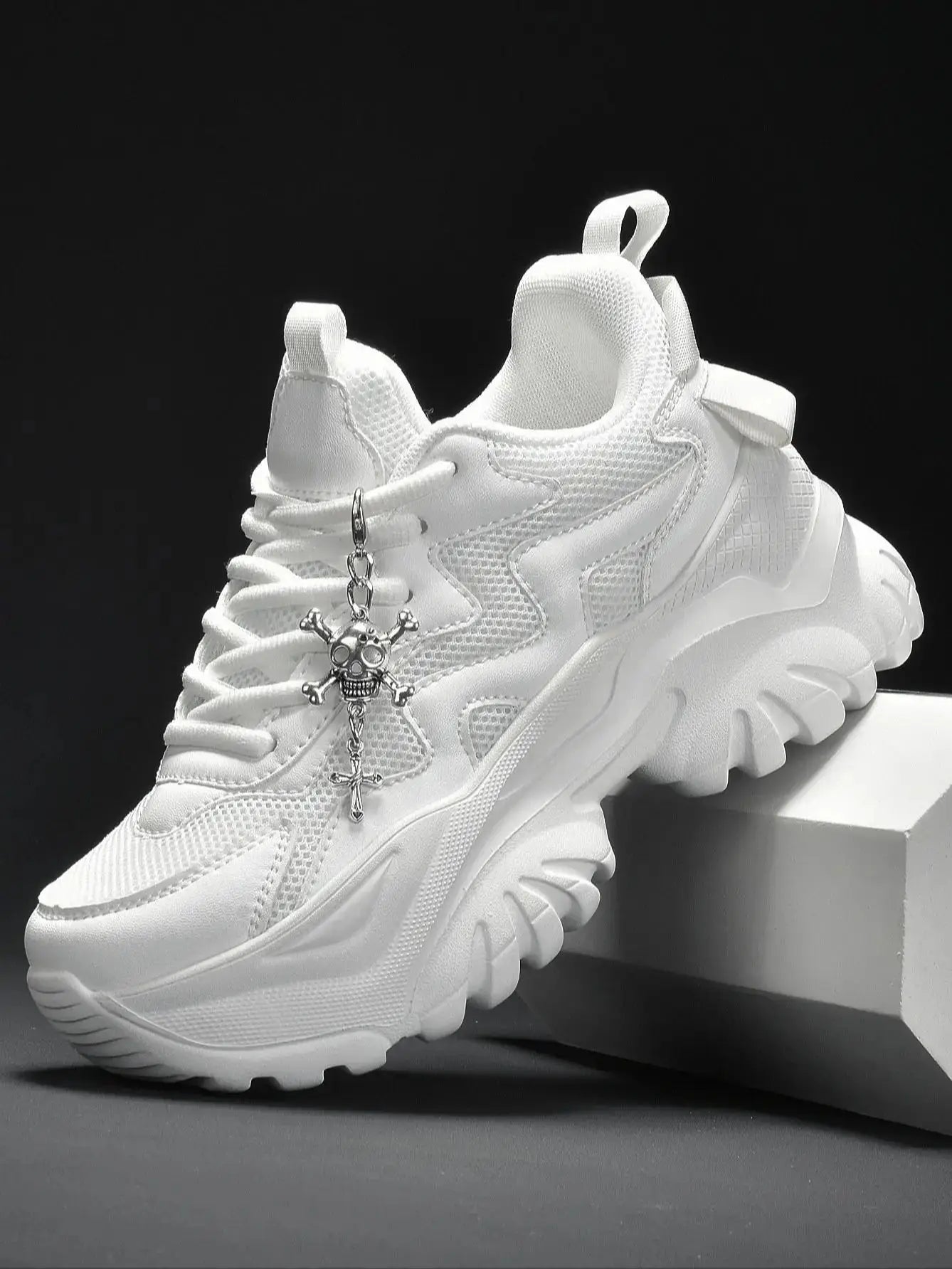 Women’s White Platform Sneakers – Punk Style Lace-Up Shoes