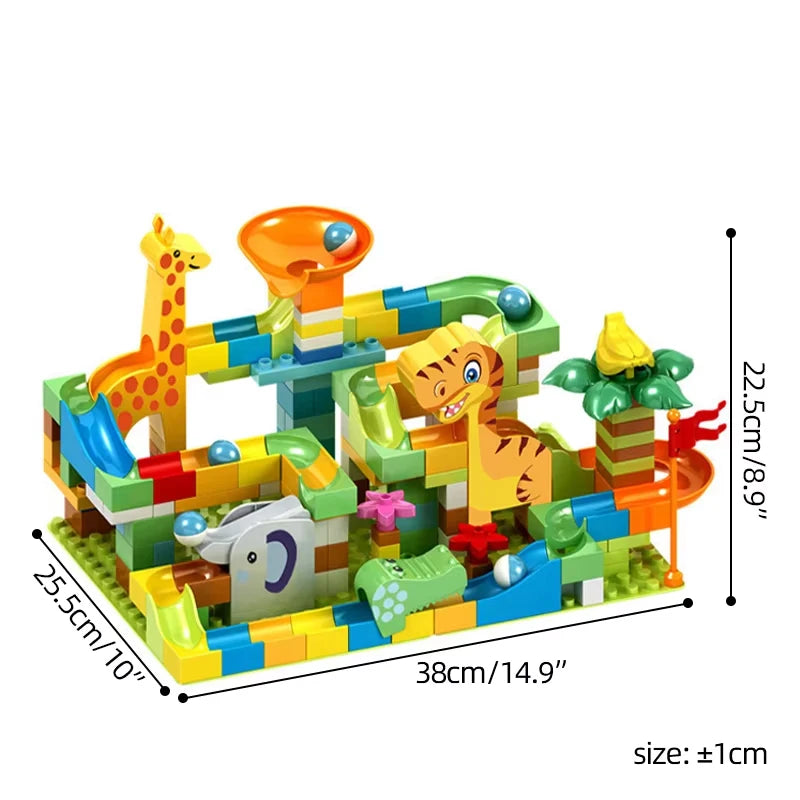 Marble Run Building Blocks Large Dinosaur Animals Slide Track Race Game Big Bricks STEM Educational Construction Toy Kids Gift
