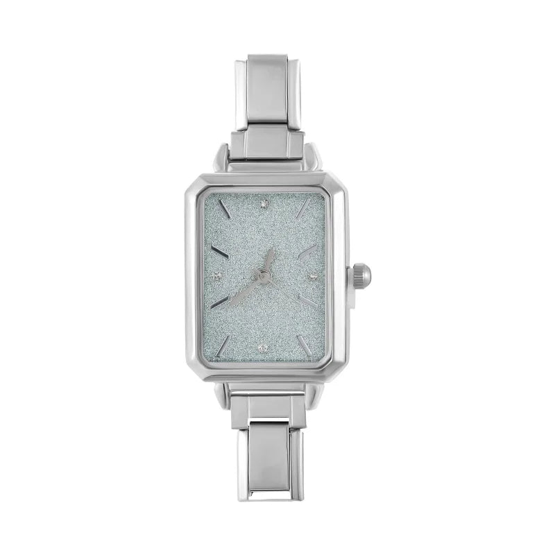 New Fashion Women's Stainless Steel Square Round Shiny Watch Bracelet For Party Friend Wife Birthday DIY Jewelry Gift