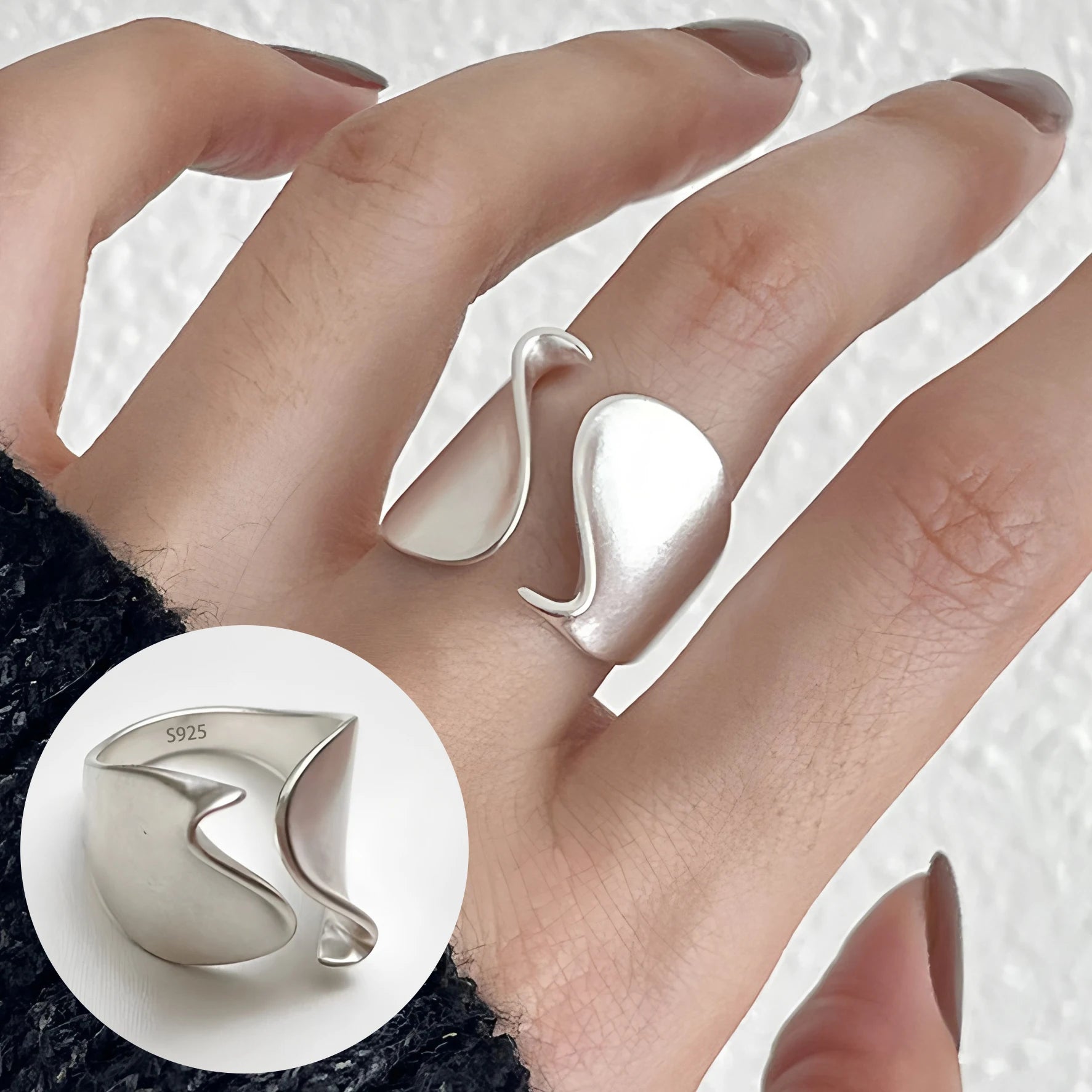 PANJBJ 925 Sterling Silver Geometry Crystal Ring For Women Ellipse Exaggerated Punk Water Drop Open Jewelry Gift Dropshipping