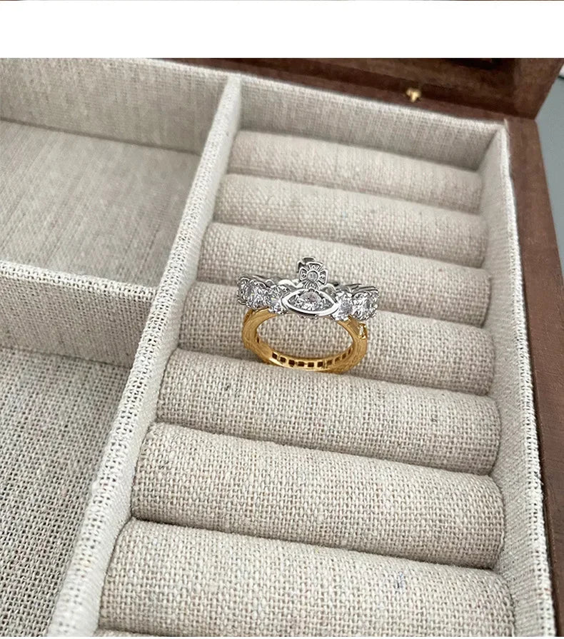 Fashionable Luxury Detachable Zircon Ring for Women High End Unique Style Two-Way Wearable Off-White Queen Design Jewelry