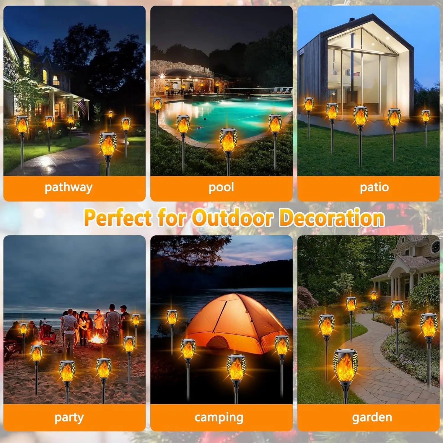 96 LED Outdoor Solar Torch Lights Waterproof Garden Patio Flickering Dancing Flame Lamp Lawn Lighting