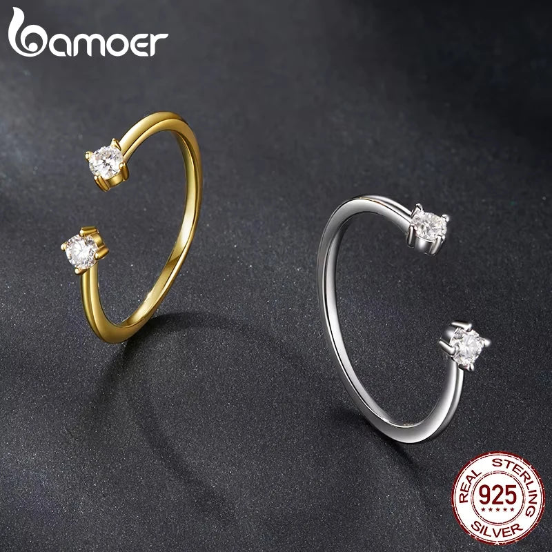 BAMOER Moissanite White Gold Plated Adjustable Ring 925 Sterling Silver Exquisite Open Ring for Women Fine Jewelry Gift