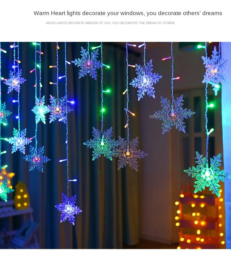 3.5M Christmas Snowflake LED String Lights Flashing Fairy Curtain Garland Lights Fancy Holiday Party New Year Decoration