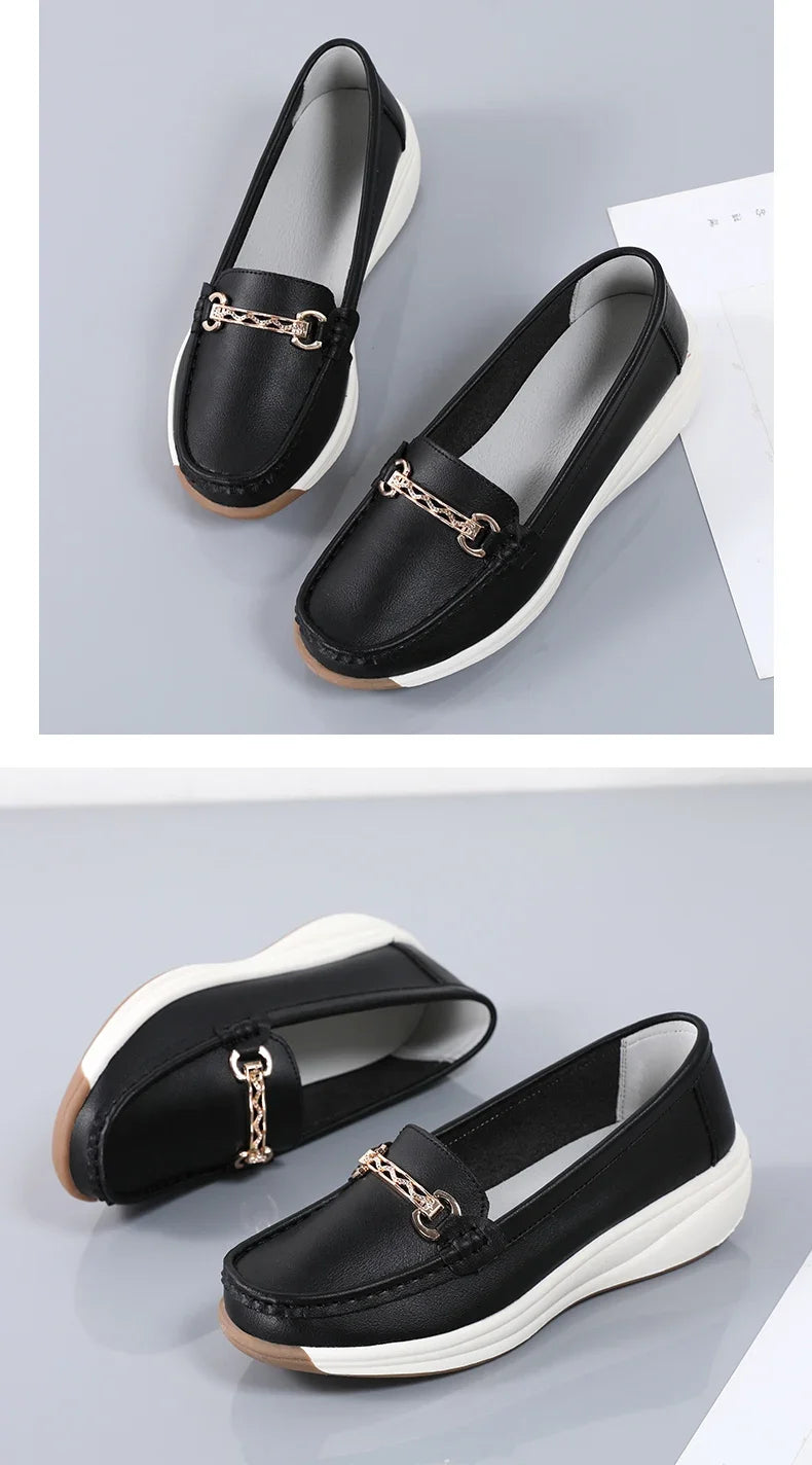 Women’s Leather Platform Loafers – Slip-On Casual Flats