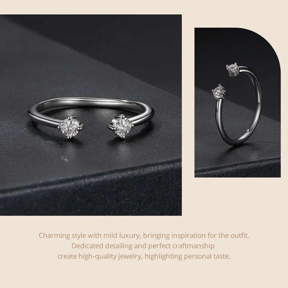 BAMOER Moissanite White Gold Plated Adjustable Ring 925 Sterling Silver Exquisite Open Ring for Women Fine Jewelry Gift
