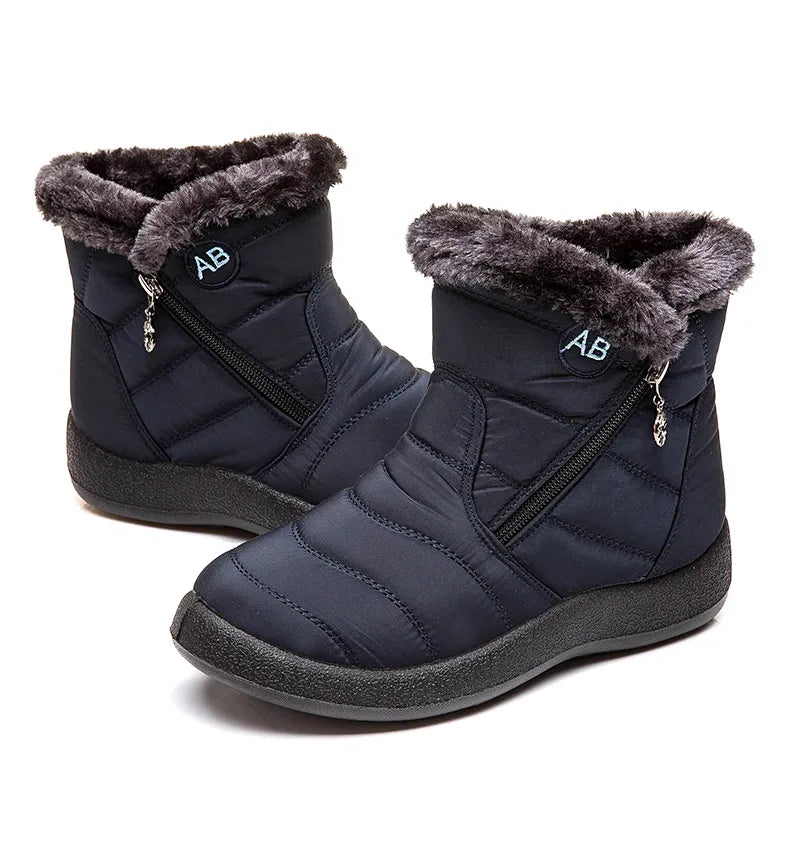 Women’s Waterproof Winter Ankle Boots – Fur-Lined Low Heels