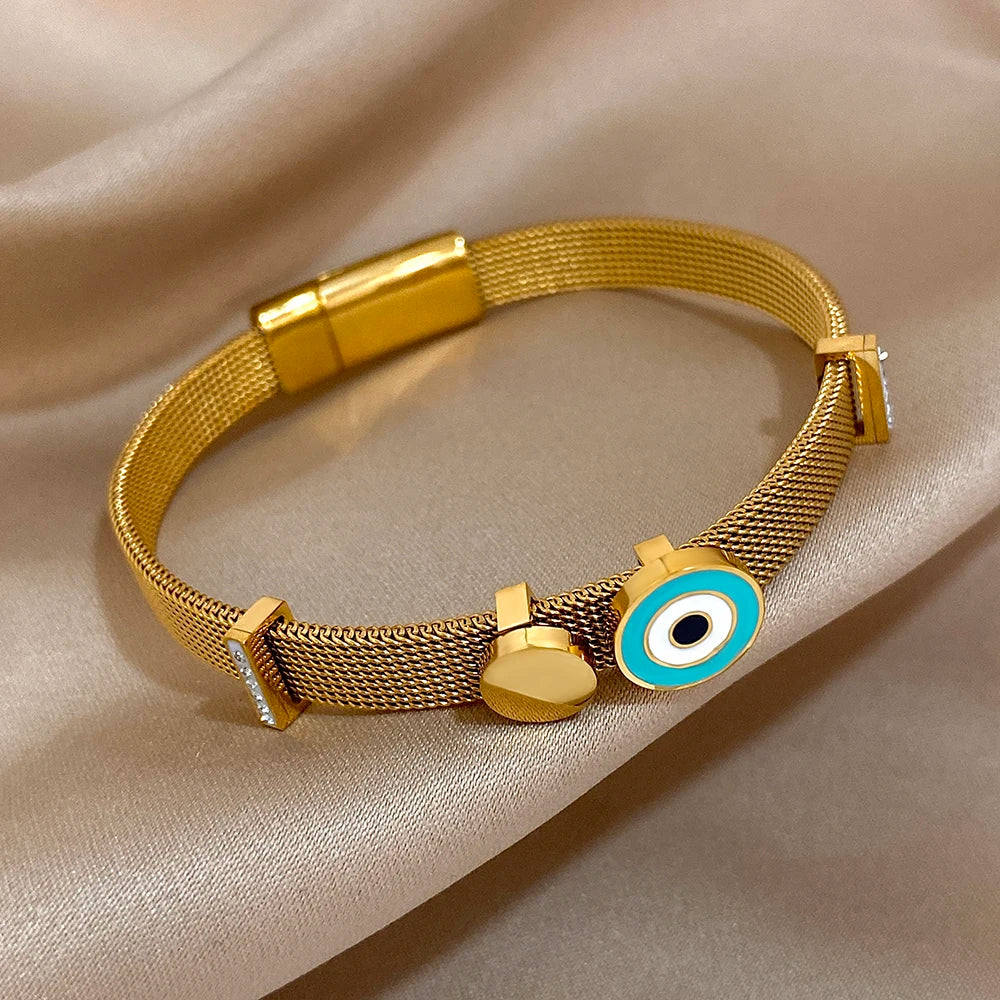 Greatera Round Eye Watch Bracelet Five-pointed Star Accessory Strap Design Stainless Steel Women's Bangle Gift Jewelry Trendy