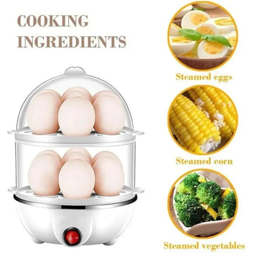 Electric Egg Cooker Automatic Steamer Double Layer Multi Function Breakfast Machine Mini Kitchen Appliance for Boiling Poaching