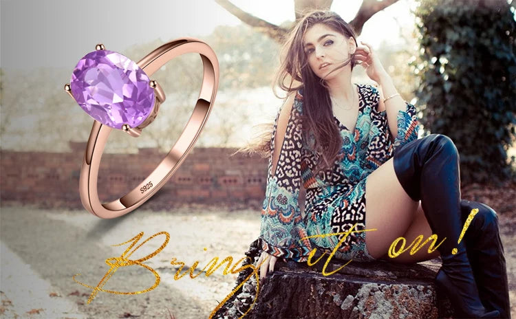 JewelryPalace Rose Gold Yellow Gold Plated Oval Natural Amethyst Citrine Garnet Topaz Peridot 925 Sterling Silver Ring for Women