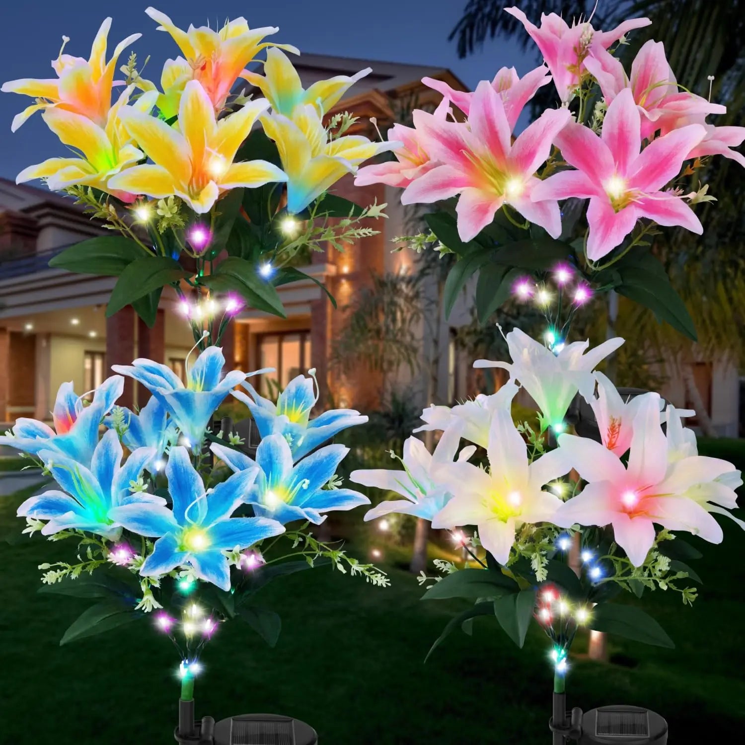 Lily Flower Solar Outdoor Light Ip65 Waterproof Solar Powered for Garden Pathway Landscape Lights Courtyard Yard Decoration