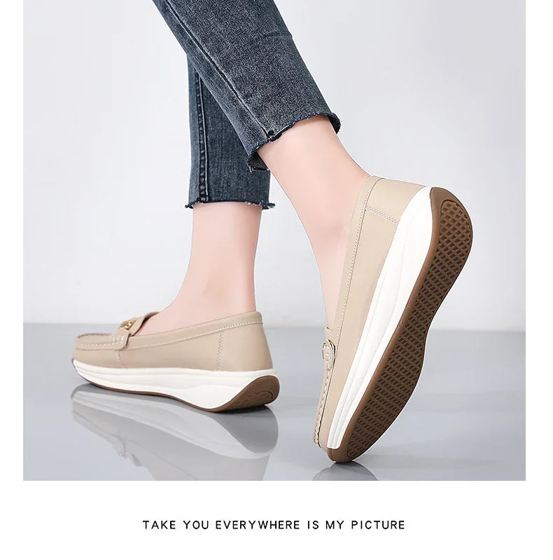 Women’s Leather Platform Loafers – Slip-On Casual Flats