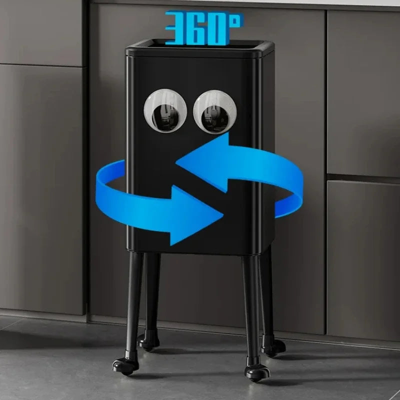 Kitchen Eye-Catching Garbage Can High-Standing Trash Bin Stylish Home Living Room Roller Creative Mobile Bedroom Bin