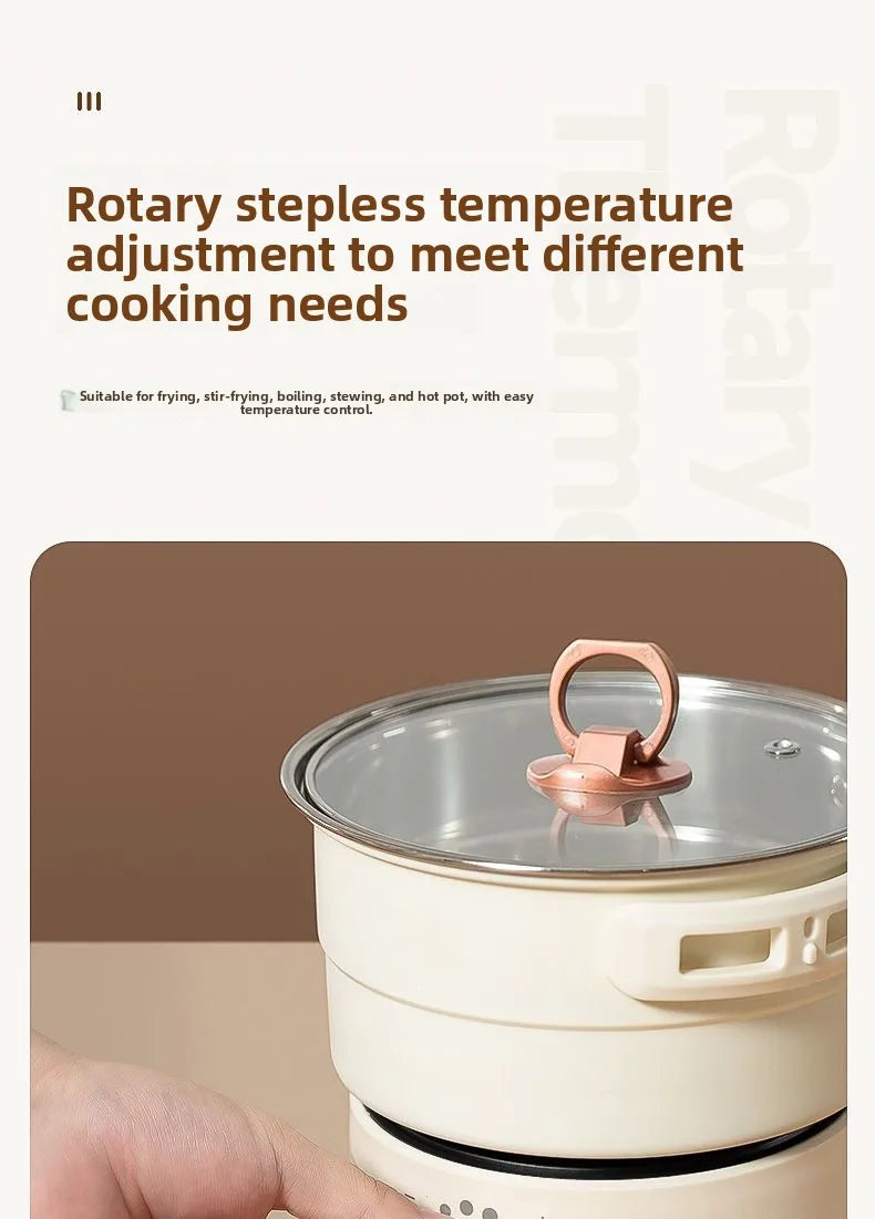 Electric Cooker 110V/220V Cooking Pot Foldable Hotpot 1.6L Portable Multi cookers Split Type Rice Cooker Frying Pan Home Travel