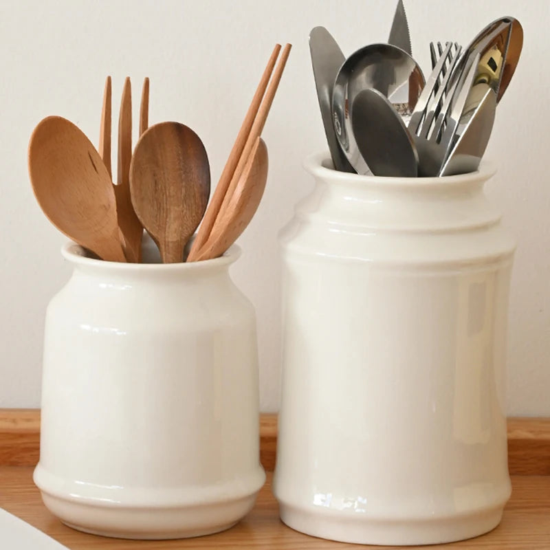 Kitchen Utensil Holder, Ceramic Cooking Utensil Holder for Counter Top, Storage Organizer for Spatula Spoon and Fork Storage Jar