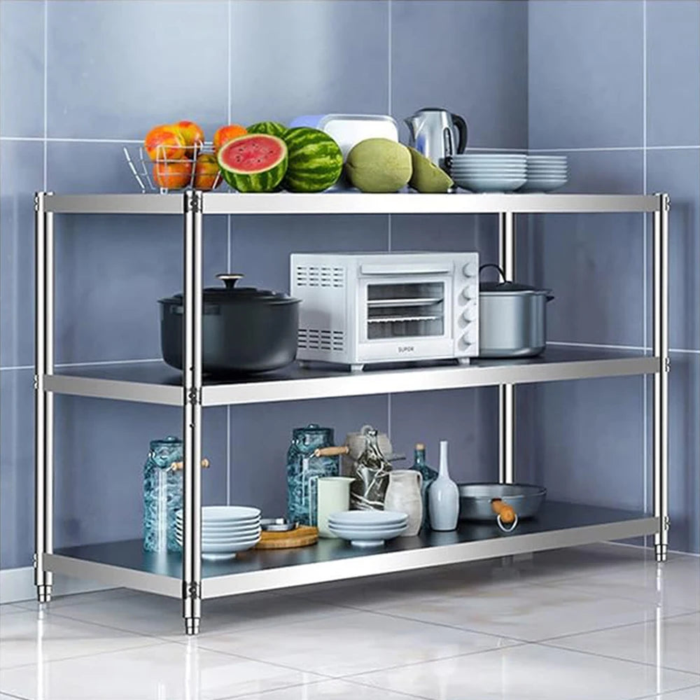 Stainless Steel Shelf, Kitchen Storage Rack, 3-Tier Shelving Units and Storage, Standing Shelving Work Table for Kitchen Garage