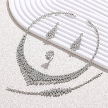 2024 New 4-piece Bride Zirconia Full Set Women's Party Jewelry Set Luxury Dubai Nigeria CZ Crystal Wedding Jewelry Set