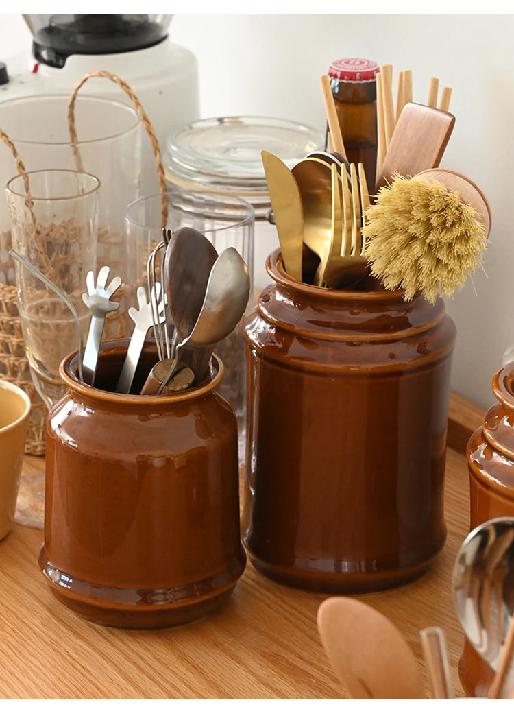 Kitchen Utensil Holder, Ceramic Cooking Utensil Holder for Counter Top, Storage Organizer for Spatula Spoon and Fork Storage Jar