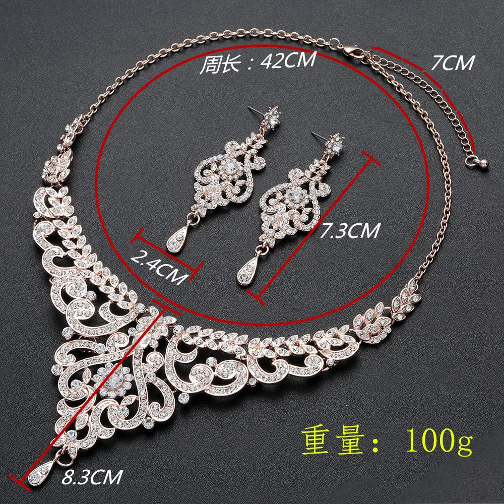 Rose Gold Color Bridal Jewelry Sets CZ Austrian Crystal Necklace Earring Sets Luxury Jewelry Bijoux Femme D020