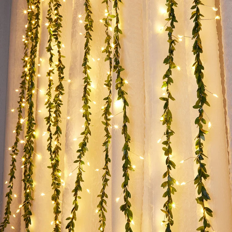 Artificial Flower Leaf Led Fairy Lights Garland Christmas Tree Decoration Outdoor Room Curtain Lamp Wedding Party Garden Decor