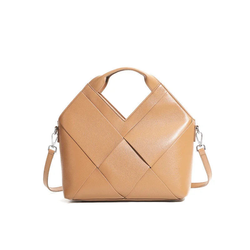 Genuine Leather Woven Tote Crossbody Bag