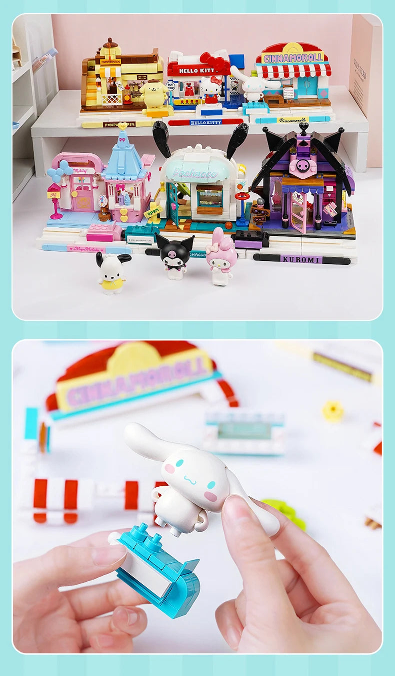 2025 New Keeppley Sanrio Street View Construction Building Blocks Kuromi Hello Kitty Collection Assembly Puzzle Children's Gift