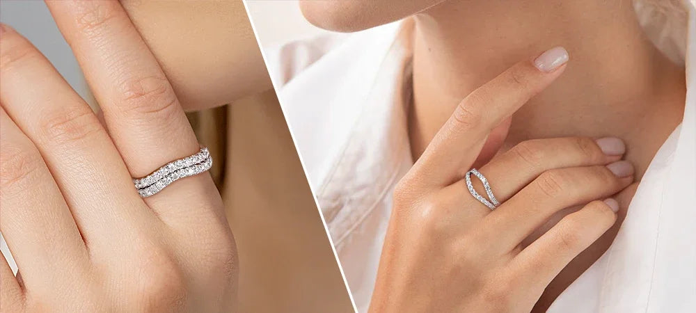 LinkerLove Moissanite Ring Diamond Curve Wedding Band 925 Sterling Silver Couple Engagement Ring Trend Fine Jewelry Gift for Her