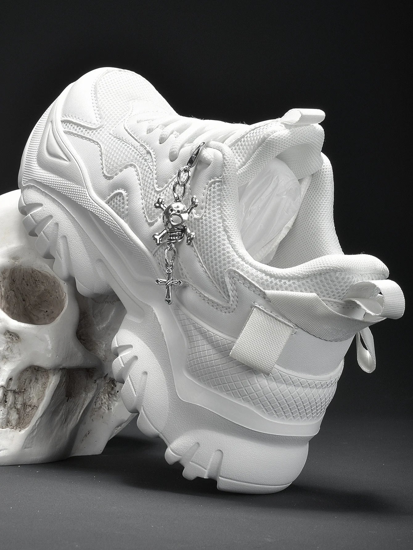 Women’s White Platform Sneakers – Punk Style Lace-Up Shoes