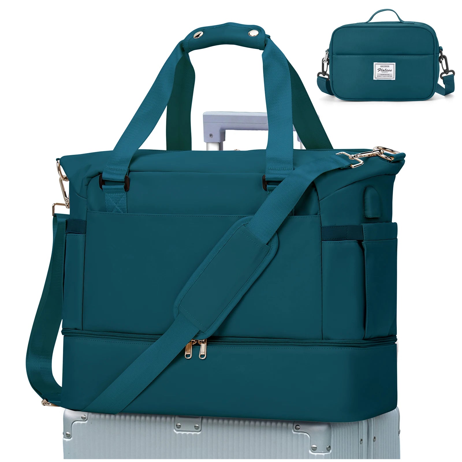 Travel bag, travel luggage, maternity bag, dry and wet separation storage bag, travel lightweight crossbody handbag，（green）.