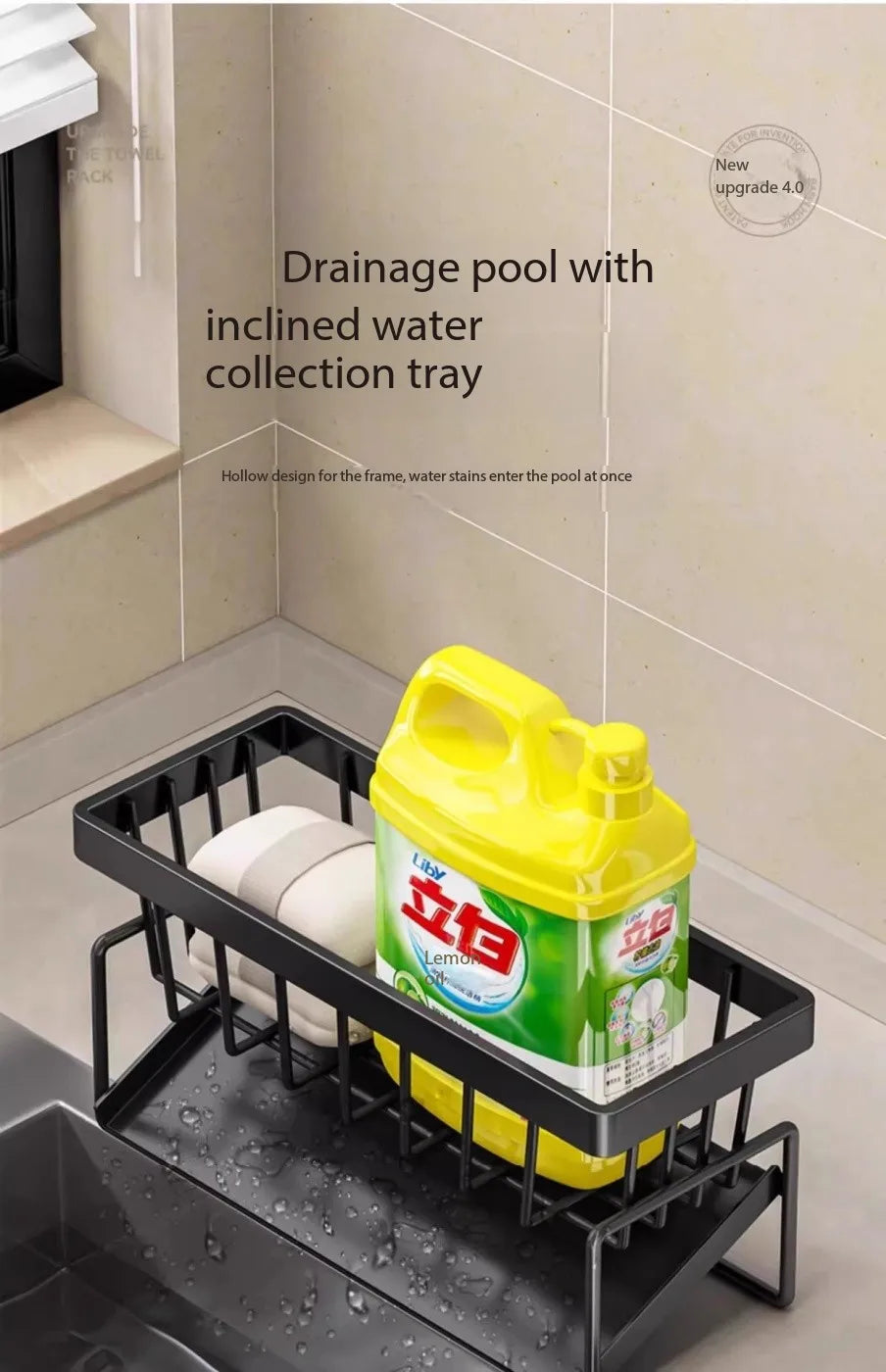 Kitchen Spice Storage Shelf with Drainage Rack, Installation Sink Organizer, Tap-Mounted Shelf for Home Kitchen Accessories