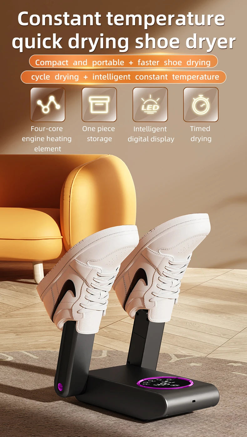 Foldable Electric Shoe Dryer  Deodorizer Sterilizer for Boots Sneakers Portable Smart Display Timer Control Travel Home Gym