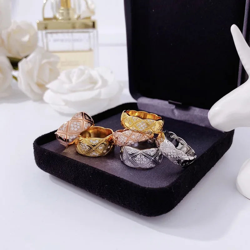 Fashionable Diamond Embedded Heavy Work Polished Wide Version Rhombus Pattern Ring Couple Jewelry Cross-Border Accessories