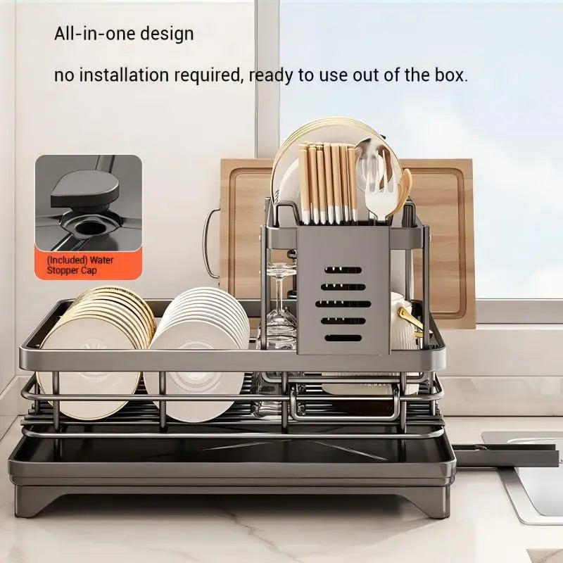 Adjustable Stainless Steel Dish Drying Rack with Drainboard