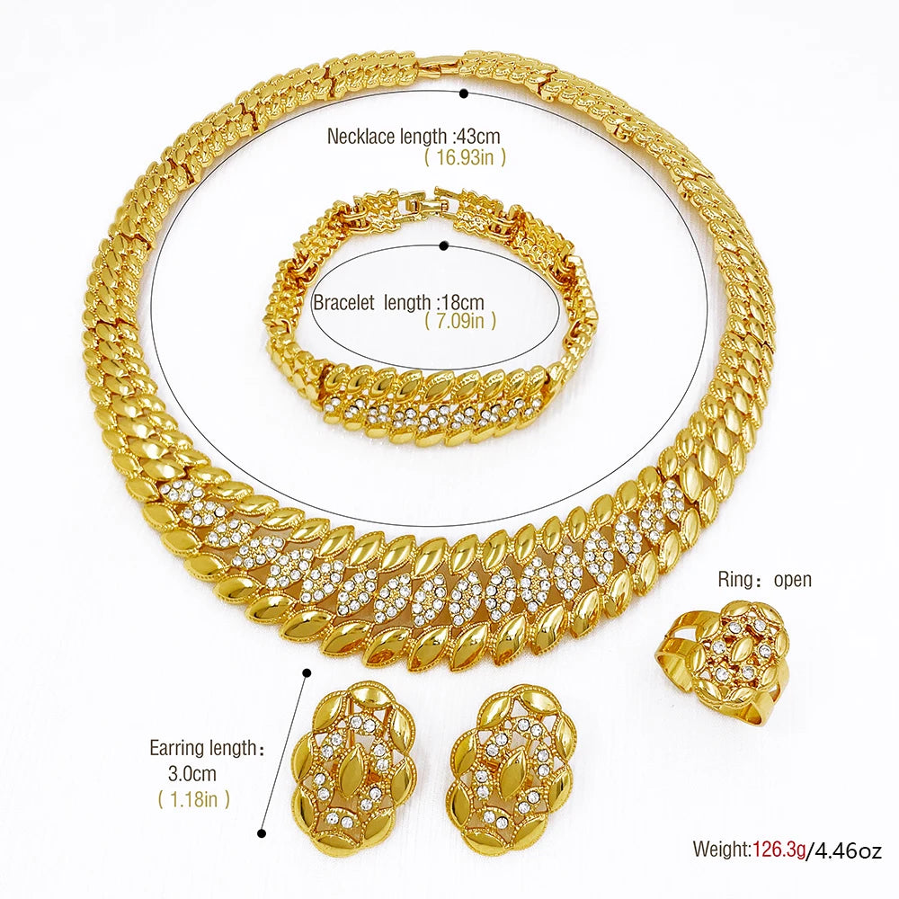 High Quality Dubai Gold Plated Jewelry Set For Women Luxury Design Spike Necklace Earrings Bracelet Ring For Weeding Party Gift
