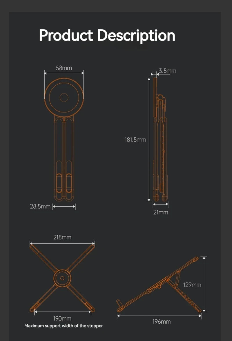 Foldable Aluminum Laptop & Tablet Stand – Portable Adjustable Holder