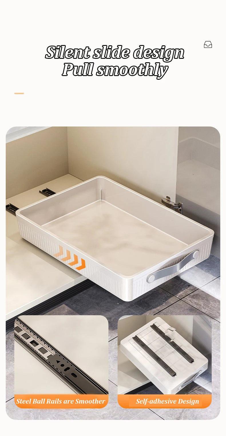 Kitchen Sliding Drawer with Slide Rail Cabinet Clothes Spice Dish Bowl Storage Rack Pull Out Cabinet Organizer Tray With Handle