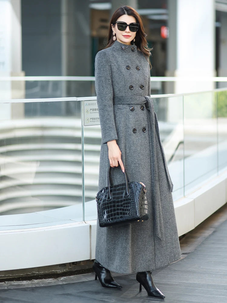 Gray Stand Collar Thickened Woolen Coat Winter Fashion Slimming Long Outerwear for Daily Wear Warm And Stylish New Arrival
