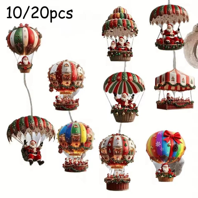 2D Santa Claus Parachute Christmas Tree Ornaments New Year Party Decoration 2025 Christmas Indoor Outdoor Home Decor DIY Gifts