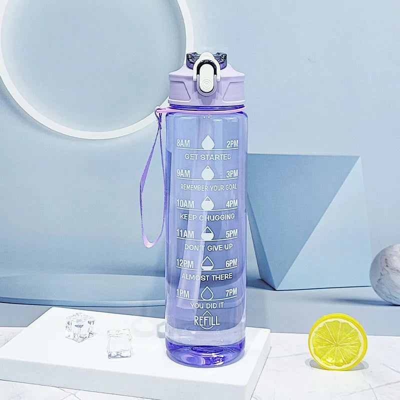 750ML Sports Water Bottle with Time-Tracking Straw Leak Proof Locking Flip Cover for Easy Carry Ideal for Outdoor Adventures