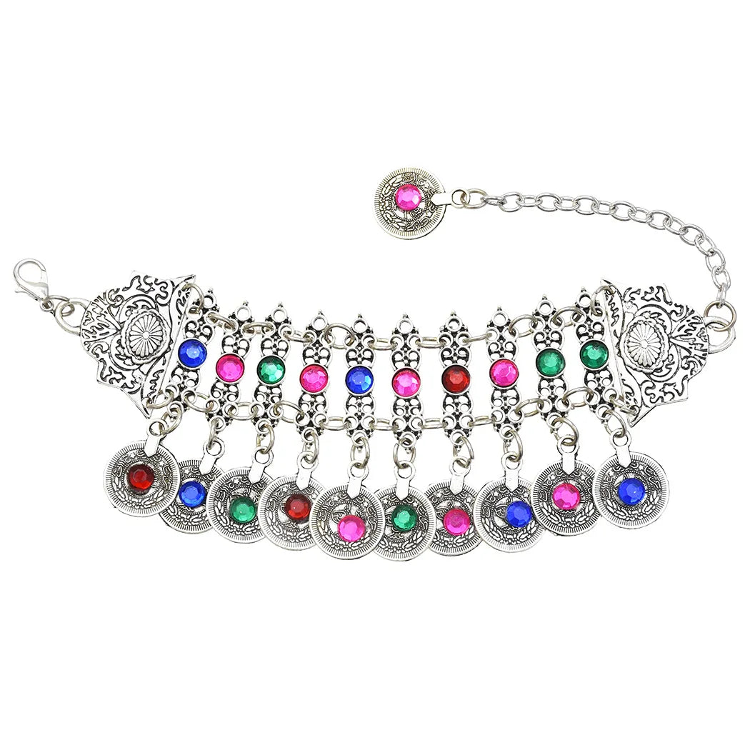 Gypsy Bohemian Coin Bracelets for Women Metal Vintage Flower Statement Bracelets Festival Turkish Beach Jewelry Tribal Ethnic