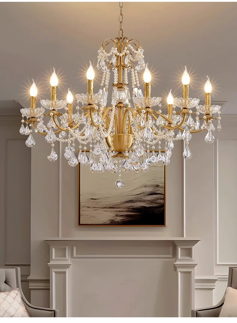 French Luxury Candle Chandelier Foyer Lustre K9 Crystal Pendant Lights French Candle Droplight Home Decor Led Lamparas Lamp