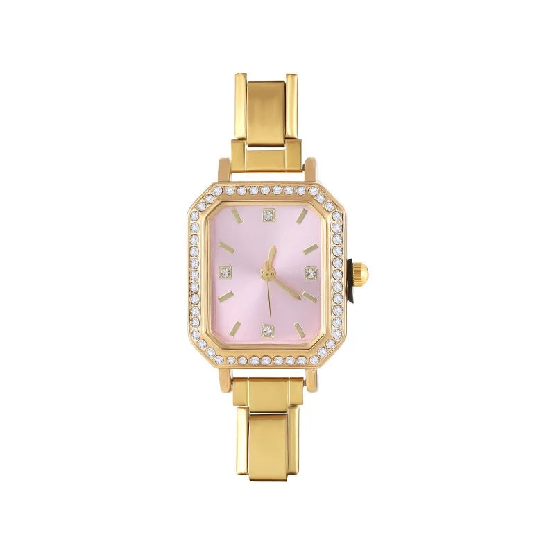 New Fashion Women's Stainless Steel Square Round Shiny Watch Bracelet For Party Friend Wife Birthday DIY Jewelry Gift