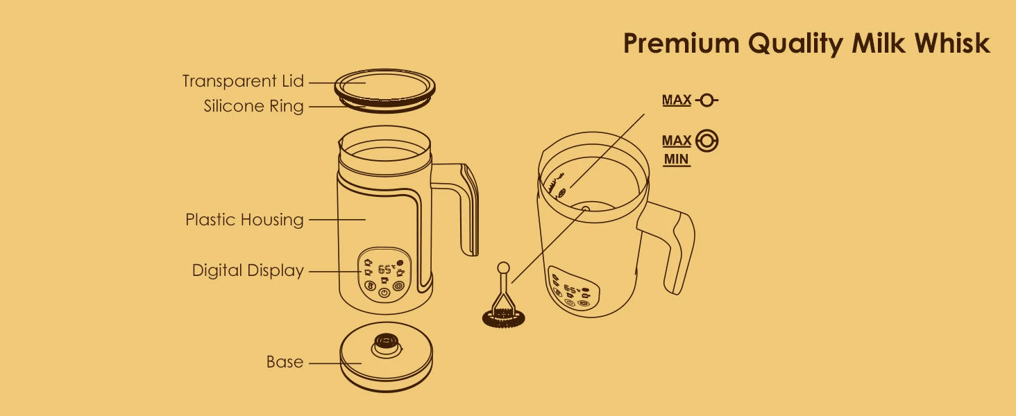 BioloMix 5-in-1 Smart Milk Frother w/LED Touch Display, Style Foam for Coffee & Lattes,Hot And Cold Foam Maker