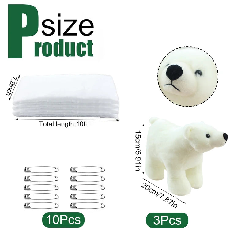 1set Christmas Stair Decoration Fake Snow Cotton Carpet with Sliding Penguins DIY Staircase Decors for Indoor Xmas Tree Banister