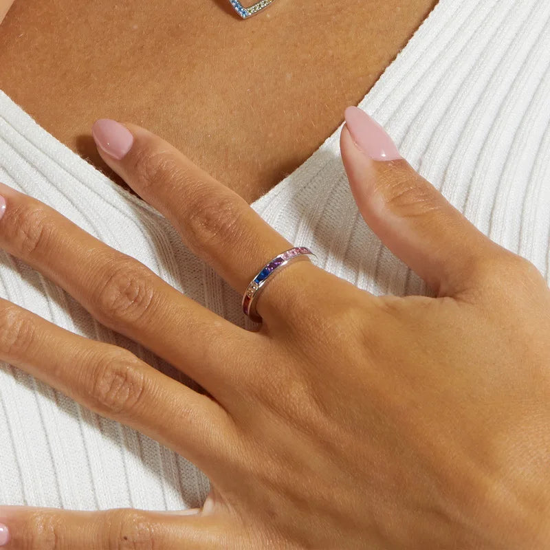 ALLNOEL Rainbow Band Ring for Woman Pure 925 Sterling Sliver 5A Zircon Eternity Fine Jewelry Colorful Engagement Birthday Gifts